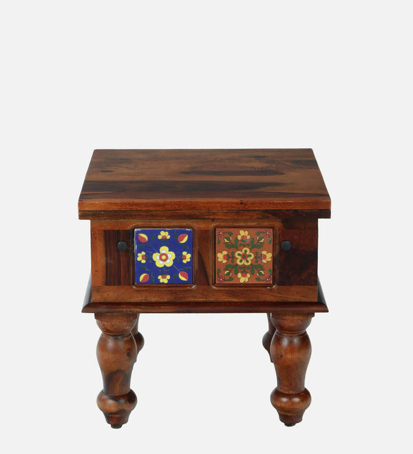 Rangrez Sheesham Wood Bedside Table In Honey Oak Finish
