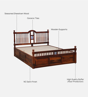 Nilaya Sheesham Wood Queen Size Bed In Honey Oak Finish With Box Storage (60 - 78 inch Mattress Size)