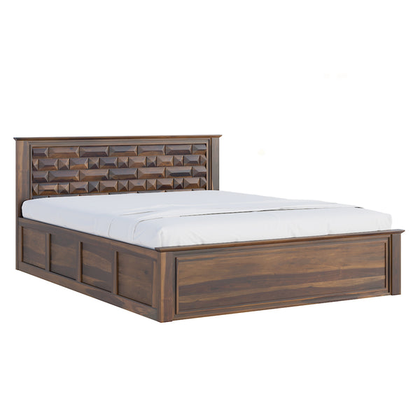 Yashika Sheesham Wood Queen Size Bed In Provincial Teak Finish With Hydraulic Storage (60 x 78 inches)