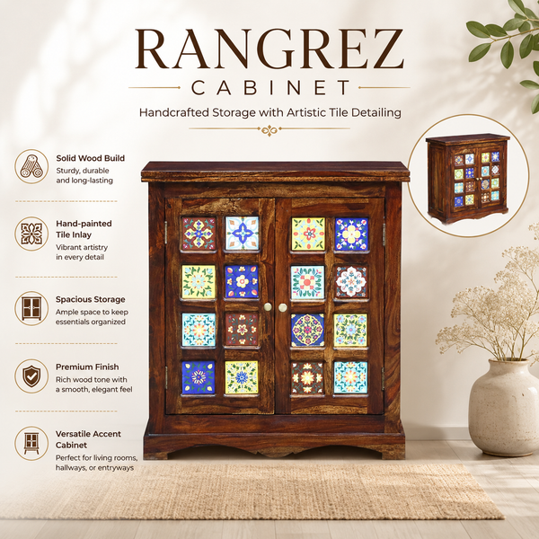 Rangrez Sheesham Wood Cabinet In Provincial Teak Finish