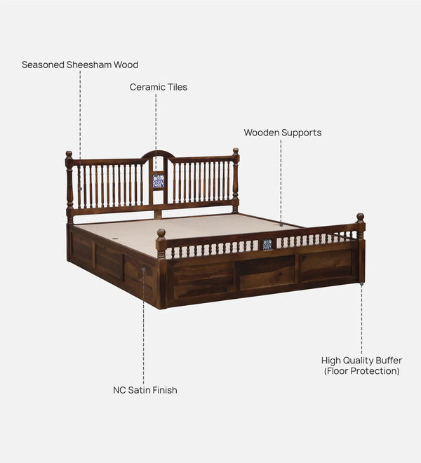 Nilaya Sheesham Wood King Size Bed In Provincial Teak Finish With Box Storage (72 - 78 inch Mattress Size)