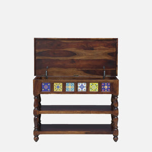 Rangrez Sheesham Wood Console Table In Provincial Teak Finish