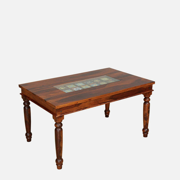 Rangrez Sheesham Wood 6 Seater Dining Set In Honey Oak Finish With Cushioned Bench