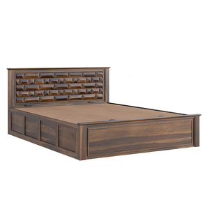 Yashika Sheesham Wood Queen Size Bed In Provincial Teak Finish With Hydraulic Storage (60 x 78 inches)