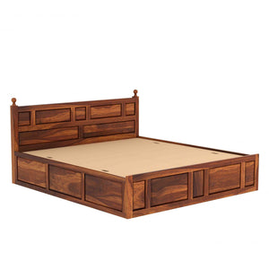 Krispy Sheesham Wood Queen Size Bed In Teak Finish With Box Storage (60 x 78 inches)