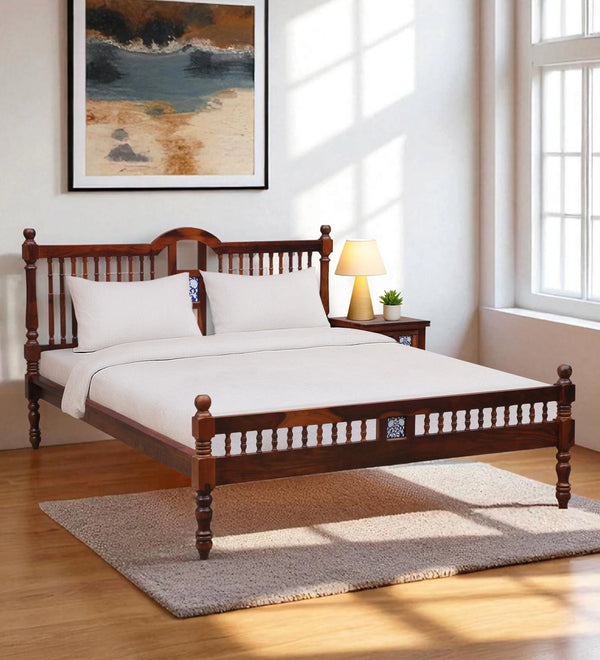 Nilaya Sheesham Wood Queen Size Bed In Honey Oak Finish (60 - 78 inch Mattress Size)