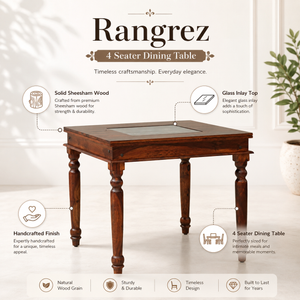 Rangrez Sheesham Wood 4 Seater Dining Table In Honey Oak Finish