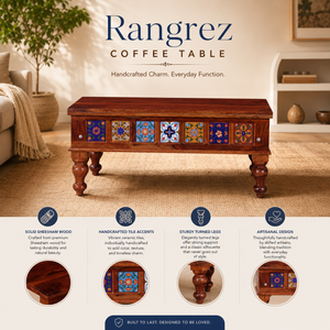 Rangrez Sheesham Wood Large Coffee Table In Honey Oak Finish