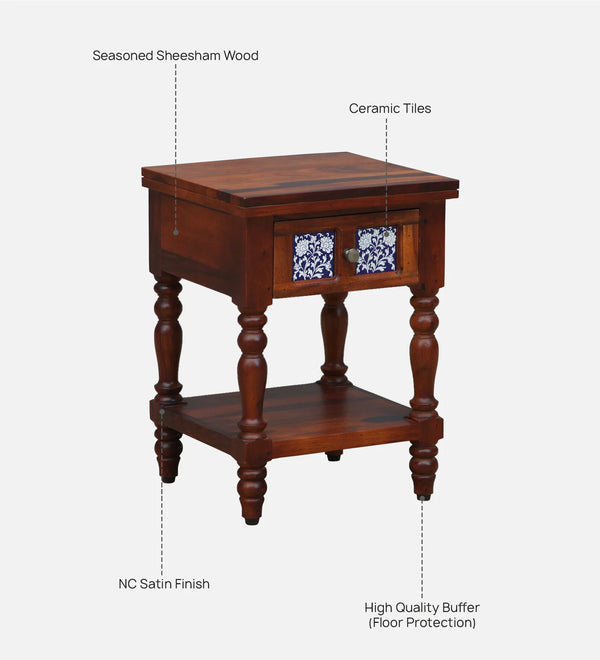 Nilaya Sheesham Wood Bedside Table In Honey Oak Finish With Drawer