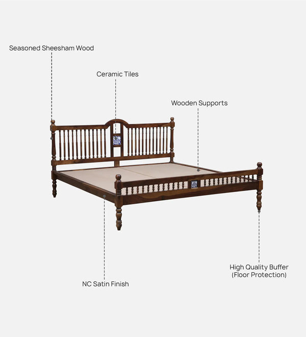Nilaya Sheesham Wood King Size Bed In Provincial teak Finish (72 - 78 inch Mattress Size)