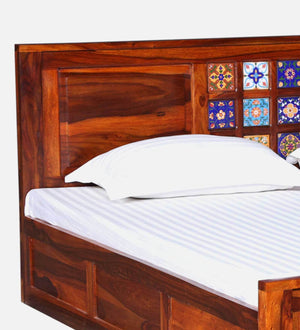 Rangrez Sheesham Wood King Size Bed In Honey Oak Finish With Box Storage (72 - 78 inch Mattress Size)