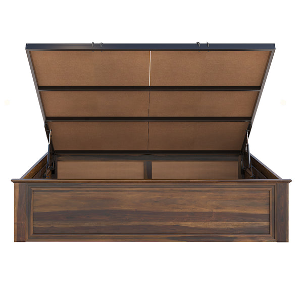 Yashika Sheesham Wood Queen Size Bed In Provincial Teak Finish With Hydraulic Storage (60 x 78 inches)