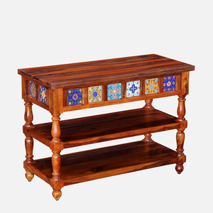 Rangrez Sheesham Wood Console Table In Honey Oak Finish