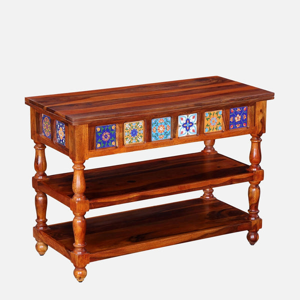 Rangrez Sheesham Wood Console Table In Honey Oak Finish