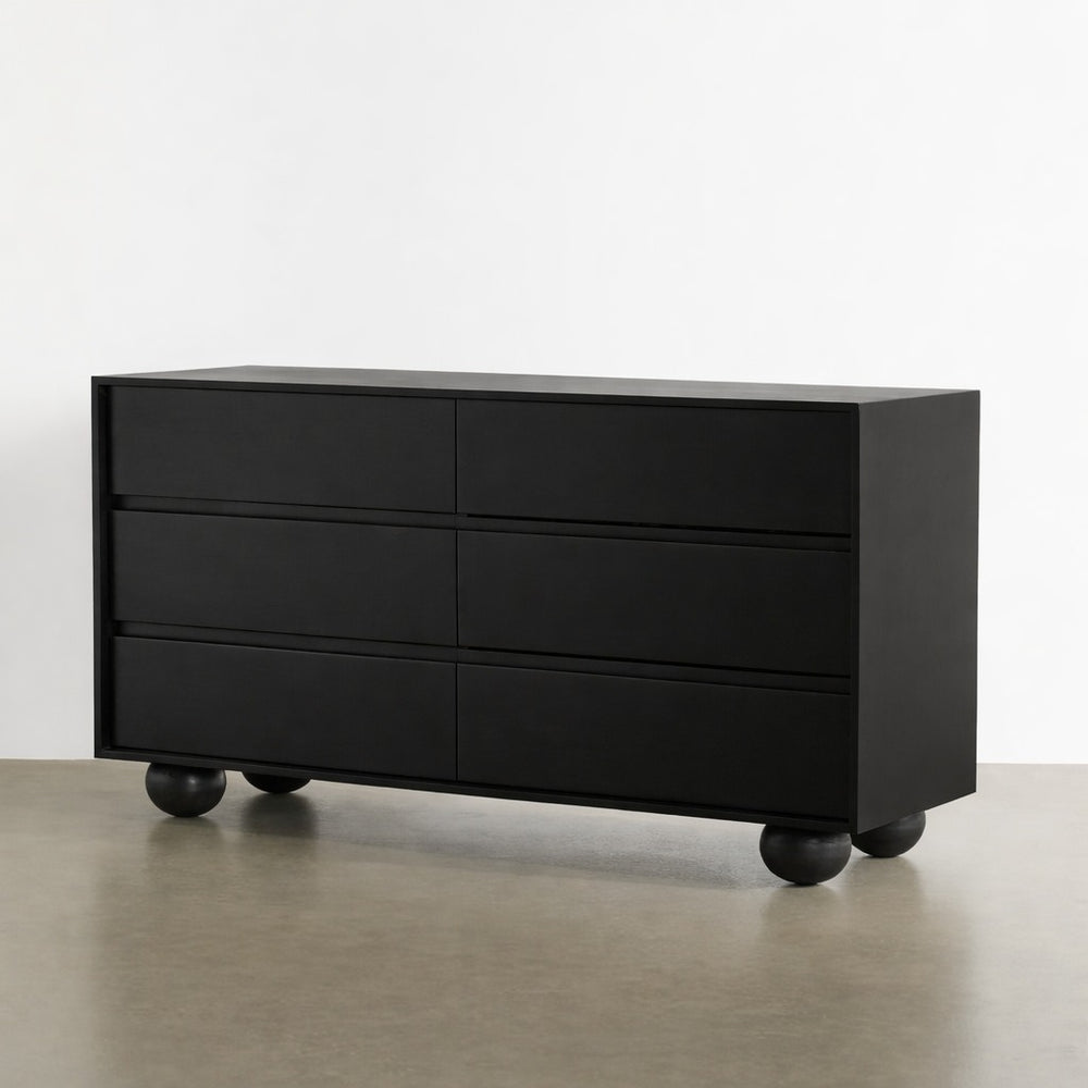 Mahe Solid Wood Chest Of 6 Drawers In Matte Black Finish