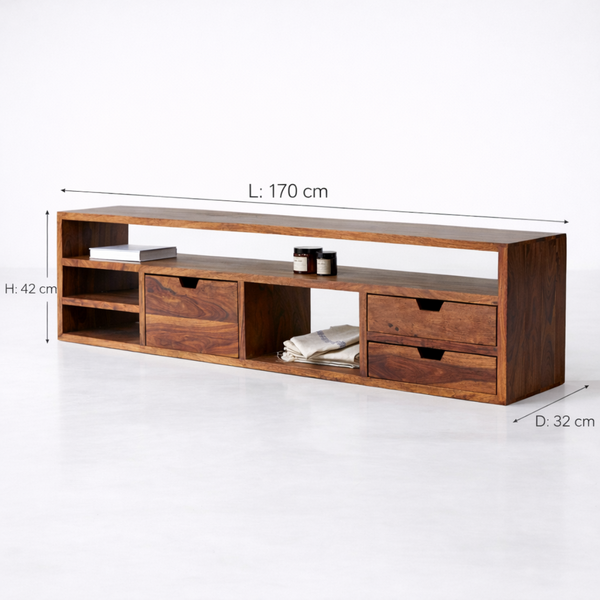 Cosmos Solid Sheesham Wood TV Unit In Honey Oak Finish