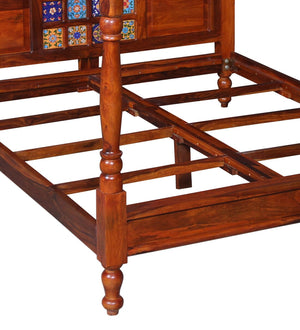 Rangrez Sheesham Wood King Size Poster Bed in Honey Oak Finish (72 - 78 inch Mattress Size)