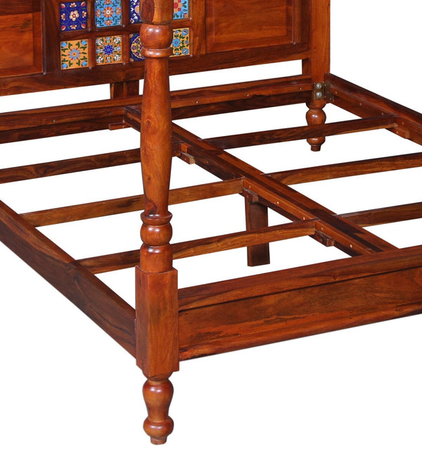 Rangrez Sheesham Wood King Size Poster Bed in Honey Oak Finish (72 - 78 inch Mattress Size)