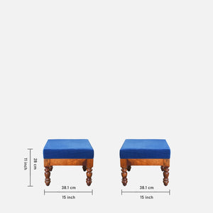 Nilaya Sheesham Wood Nesting Coffee Table Set in Honey Oak Finish With Cushioned Stools