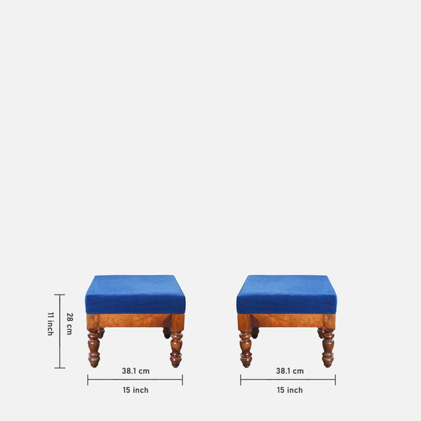 Nilaya Sheesham Wood Nesting Coffee Table Set in Honey Oak Finish With Cushioned Stools