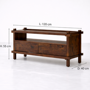 Diner Solid Mango Wood TV Unit 2 Drawer In Provincial Teak Finish