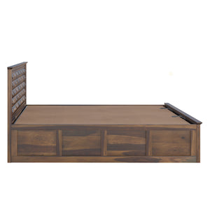 Yashika Sheesham Wood Queen Size Bed In Provincial Teak Finish With Hydraulic Storage (60 x 78 inches)