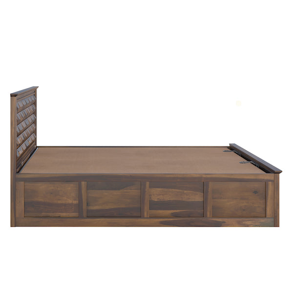 Yashika Sheesham Wood Queen Size Bed In Provincial Teak Finish With Hydraulic Storage (60 x 78 inches)