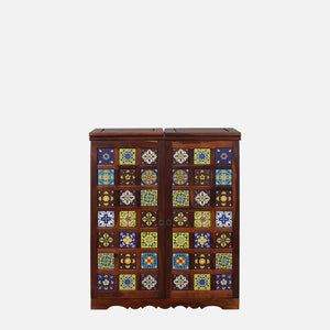 Rangrez Sheesham Wood Bar Cabinet In Honey Oak Finish