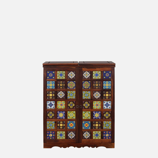 Rangrez Sheesham Wood Bar Cabinet In Honey Oak Finish