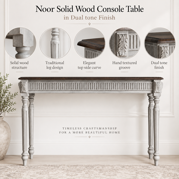 Noor Solid Wood Console Table in Dual tone Finish 117 cm