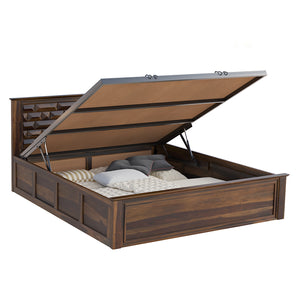 Yashika Sheesham Wood Queen Size Bed In Provincial Teak Finish With Hydraulic Storage (60 x 78 inches)