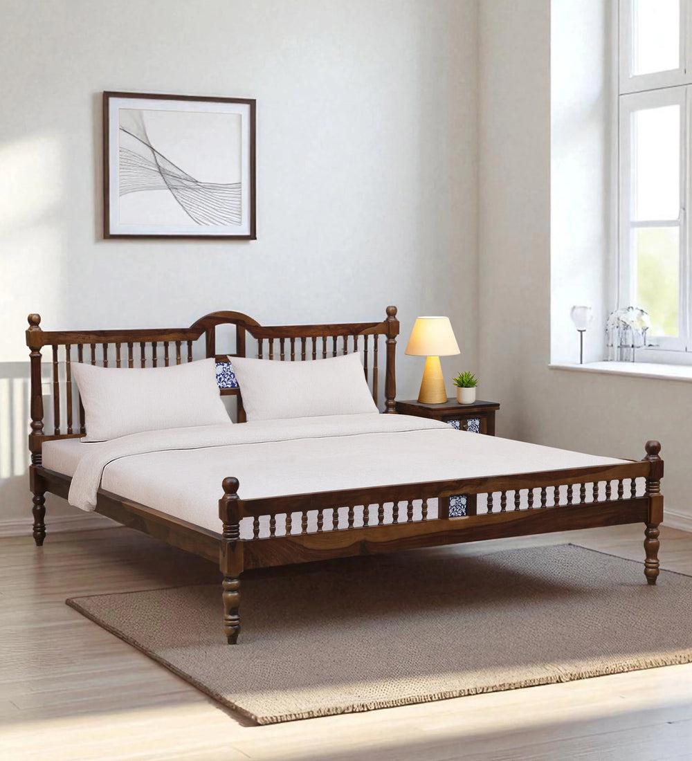 Nilaya Sheesham Wood King Size Bed In Provincial teak Finish (72 - 78 inch Mattress Size)