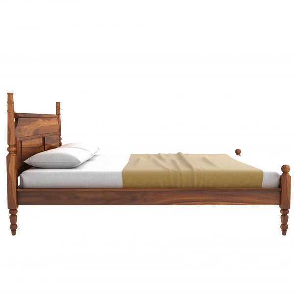 Bala Sheesham Wood Queen Size Bed In Teak Finish Without Storage (60 x 78 inches)