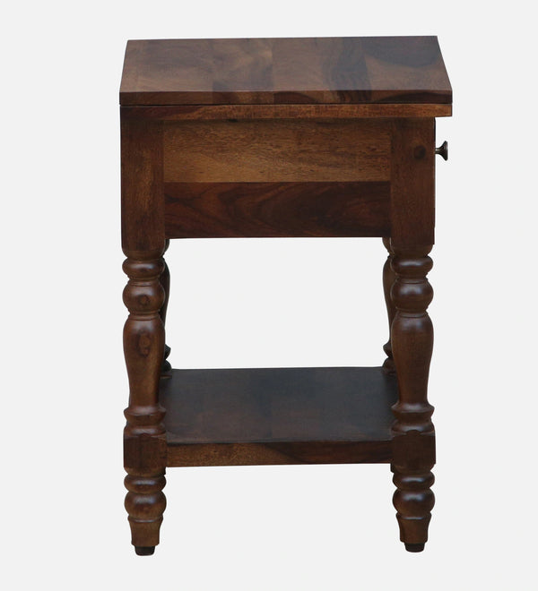 Nilaya Sheesham Wood Bedside Table In Provincial Teak Finish With Drawer