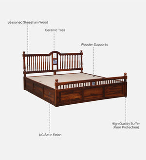 Nilaya Sheesham Wood King Size Bed In Honey Oak Finish With Box Storage (72 - 78 inch Mattress Size)