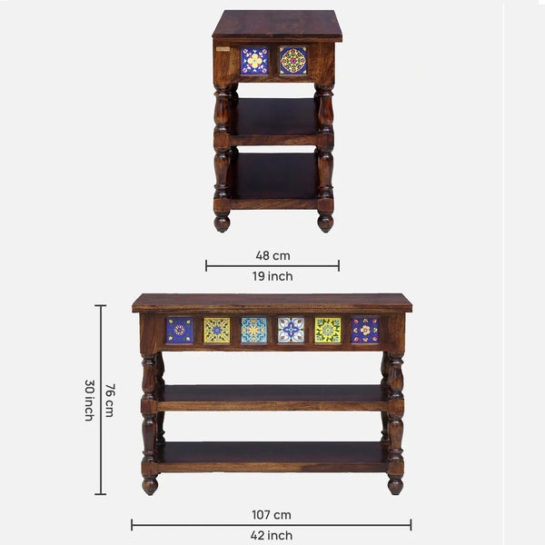 Rangrez Sheesham Wood Console Table In Provincial Teak Finish