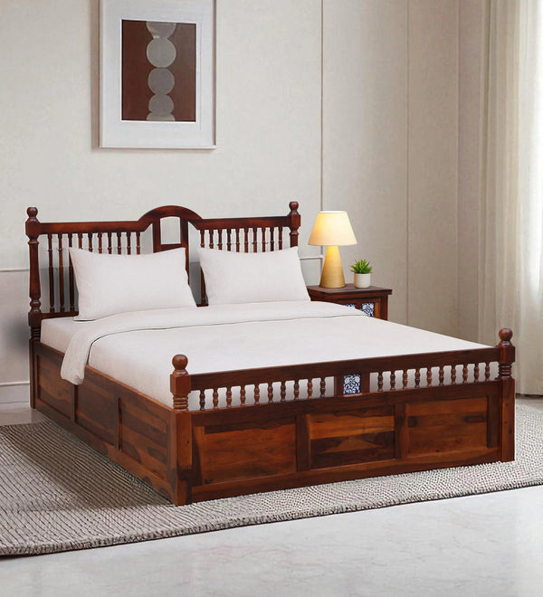 Nilaya Sheesham Wood Queen Size Bed In Honey Oak Finish With Box Storage (60 - 78 inch Mattress Size)
