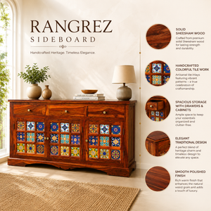 Rangrez Sheesham Wood Sideboard In Honey Oak