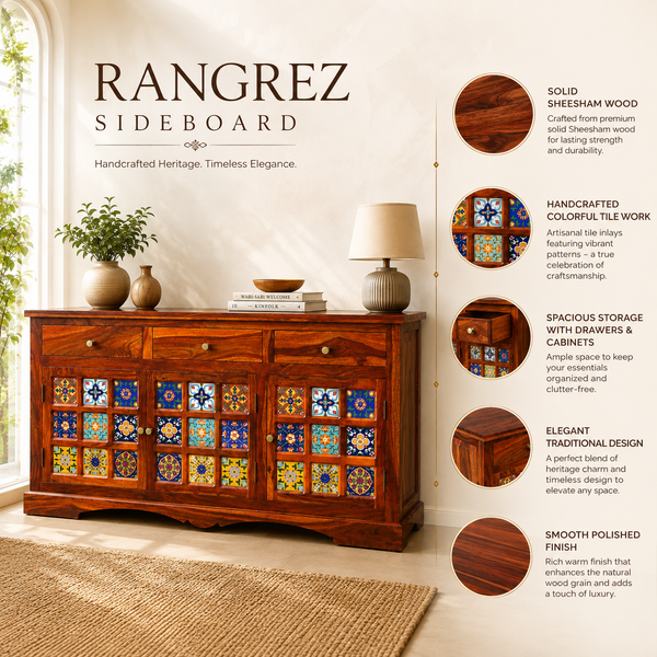 Rangrez Sheesham Wood Sideboard In Honey Oak
