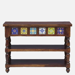 Rangrez Sheesham Wood Console Table In Provincial Teak Finish