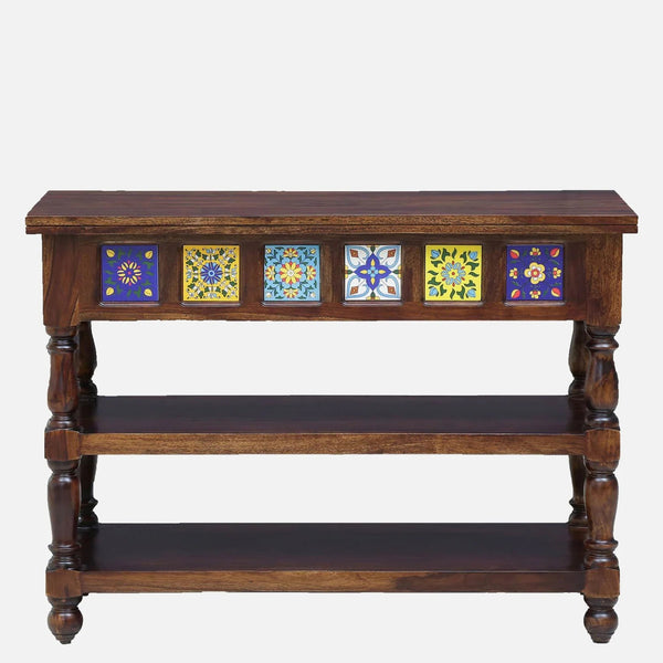 Rangrez Sheesham Wood Console Table In Provincial Teak Finish