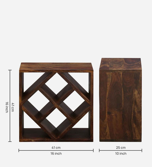 Brena Sheesham Wood Wine Rack In Provincial Teak Finish