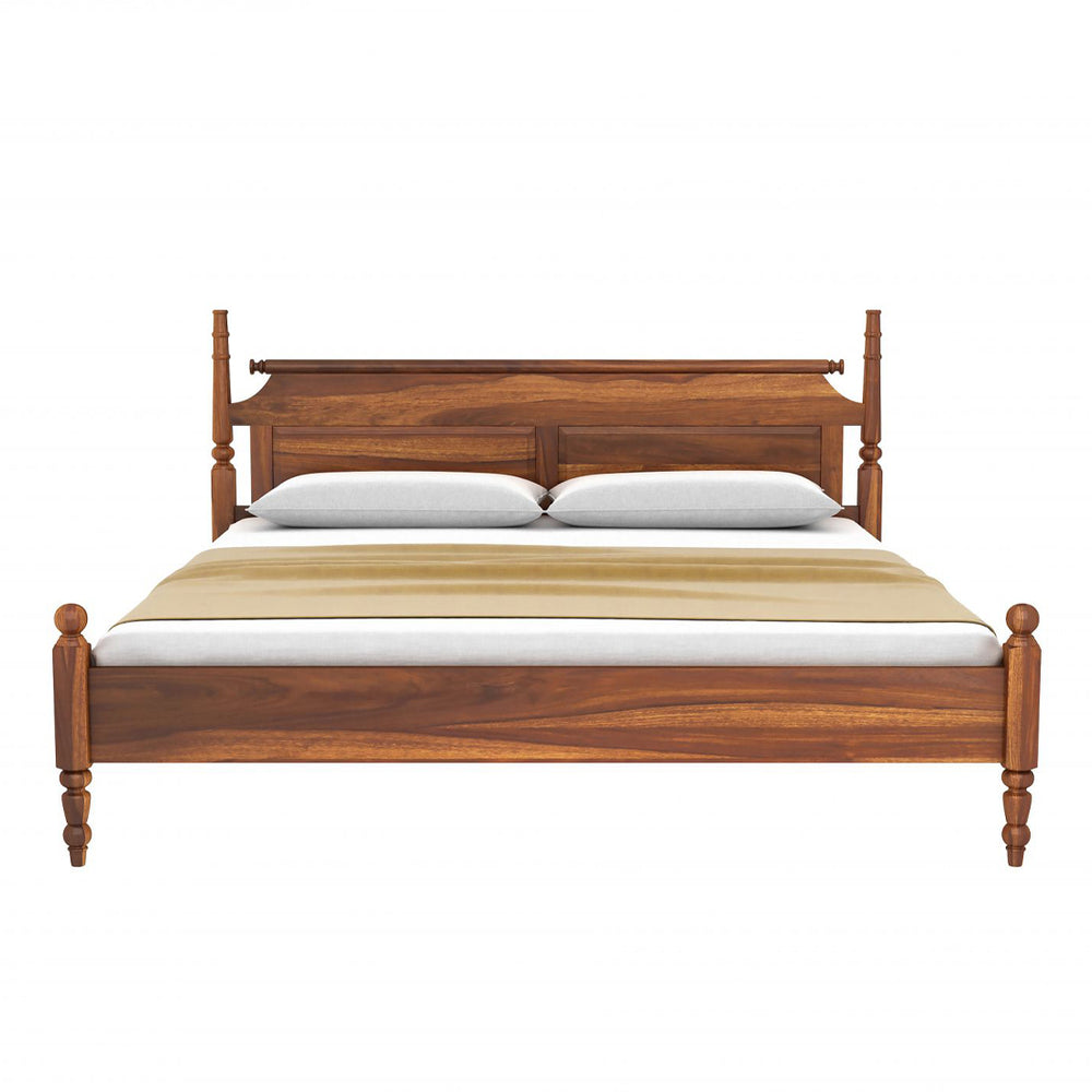 Bala Sheesham Wood King Size Bed In Teak Finish Without Storage (72 x 78 inches)