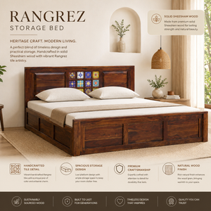 Rangrez Sheesham Wood King Size Bed In Provincial Teak Finish With Box Storage (72 - 78 inch Mattress Size)