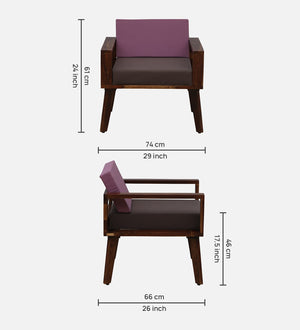 Lifty Sheesham Wood 1 Seater Sofa In Provincial Teak Finish & Fuschia Back