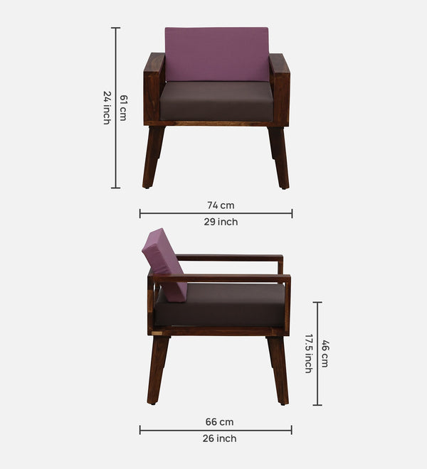 Lifty Sheesham Wood 1 Seater Sofa In Provincial Teak Finish & Fuschia Back