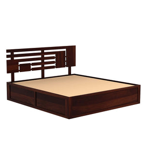 Perper Sheesham Wood Queen Size Bed In Walnut FinishWith Hydraulic Storage (60 x 78 inches)