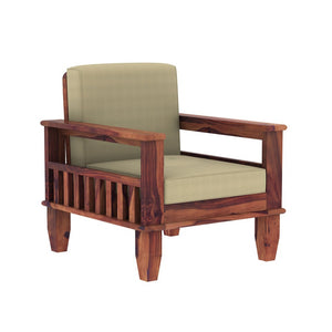 "Madhavi 3+2+1 Seater Wooden Sofa (Creame Colour, Teak Finish) "