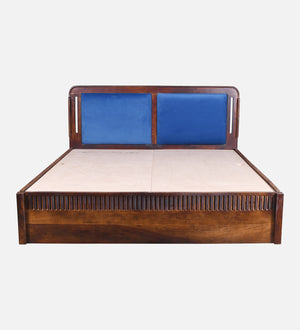 Lotus Sheesham Wood Queen Size Bed In Provincial Teak Finish With Box Storage (60 x 78 inches)
