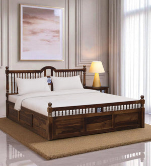 Nilaya Sheesham Wood King Size Bed In Provincial Teak Finish With Box Storage (72 - 78 inch Mattress Size)